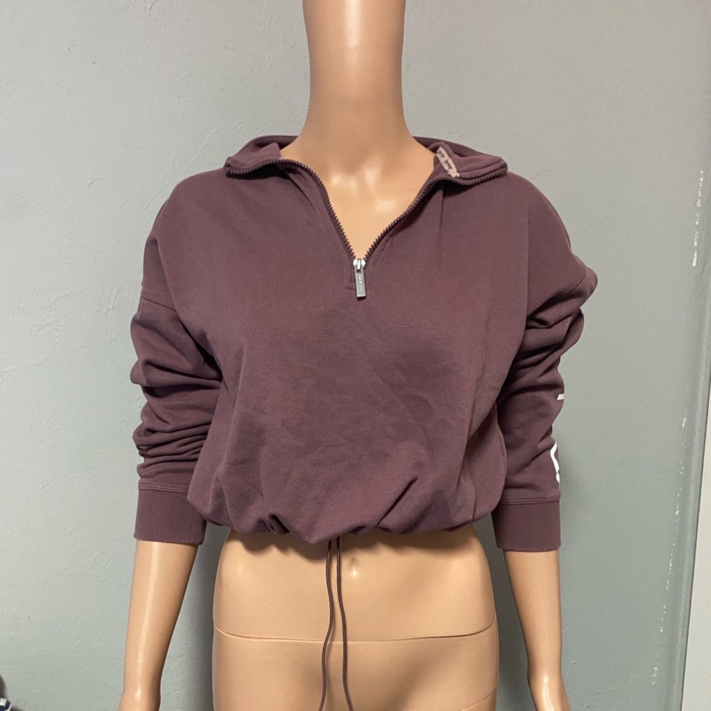 Calvin Klein Cropped Adjustable Waist 1/2 Zip Logo Sleeve Sweatshirt S